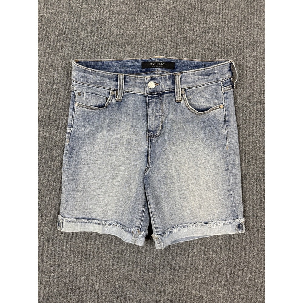 Liverpool Los Angeles Walking Shorts 6/28 Light Wash Denim Jean Cuff Stretch